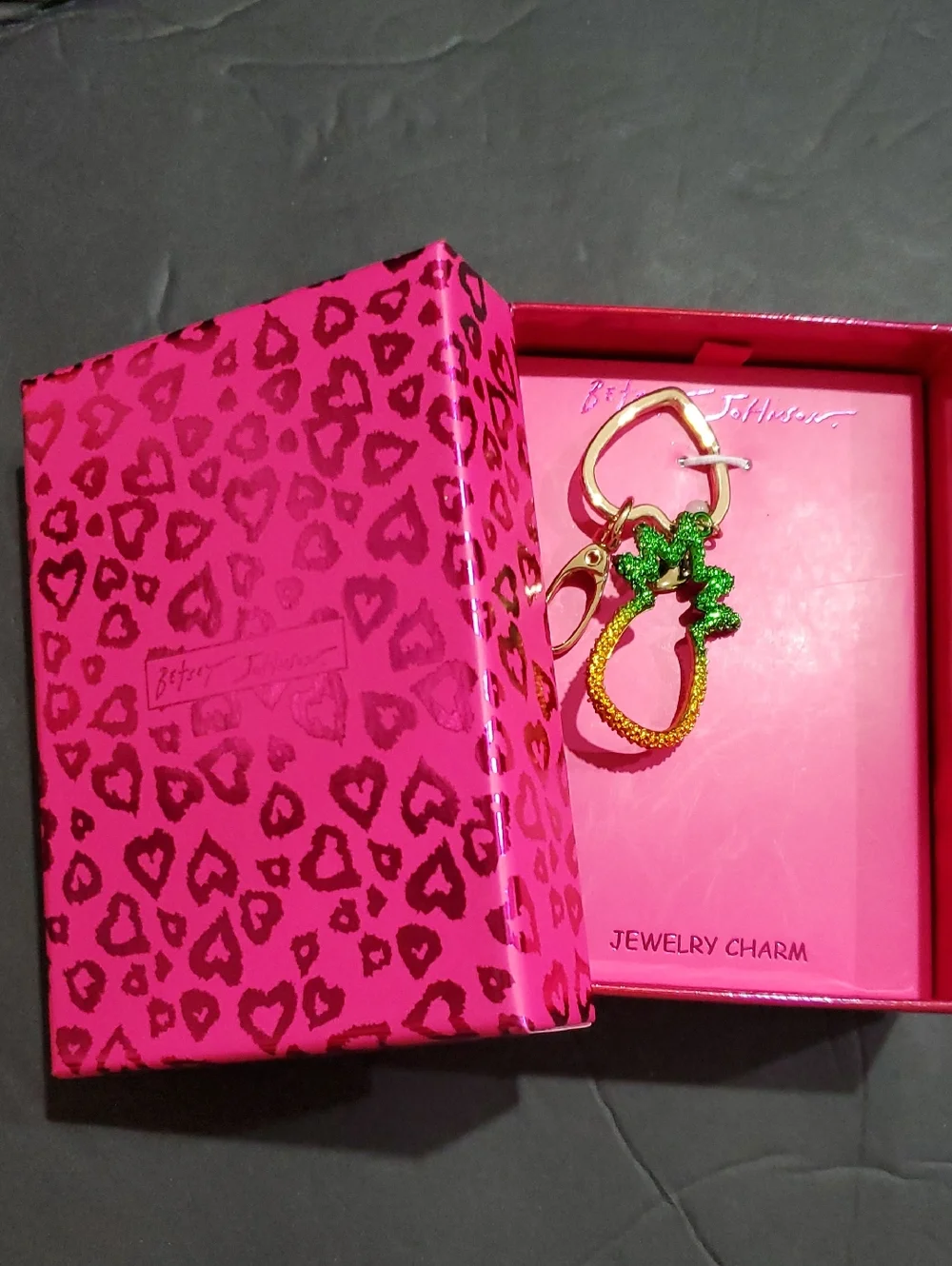 Betsey‎ Johnson gold tone green ombre pineapple carabiner keychain bag charm new